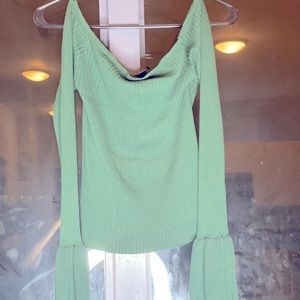 Hunter Green Off the Shoulder Bell Sleeve Sweater